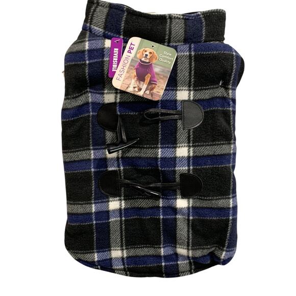 Medium Fashion Pet Dog New Reversible Fleece Jacket Coat Plaid - Picture 1 of 7